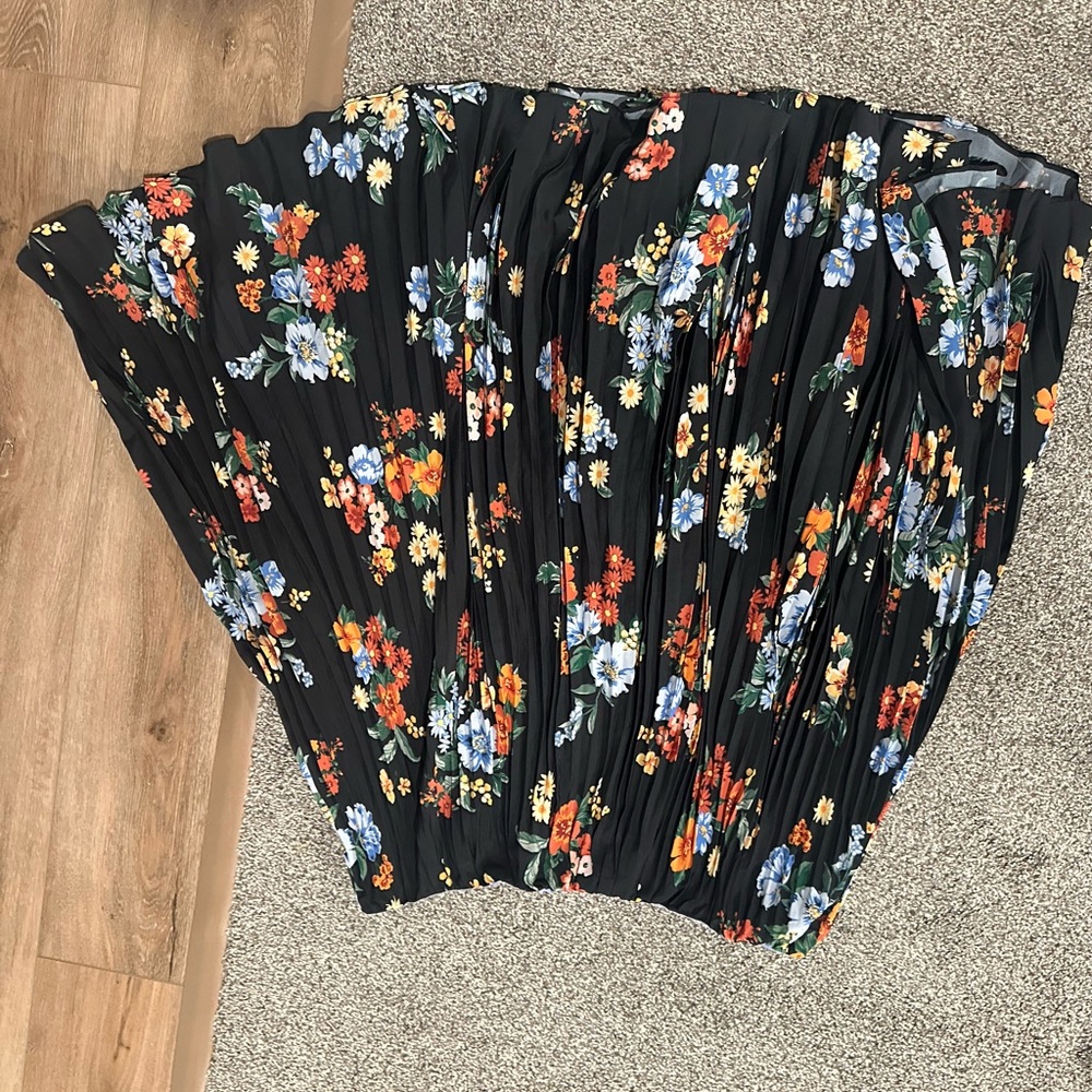 Maeve Black Midi Skirt with Multicolor Floral Design